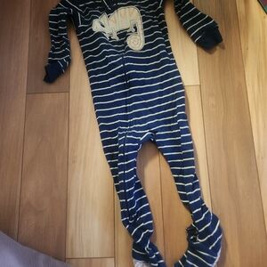 Carter's Navy and White Striped Footie with Chameleon